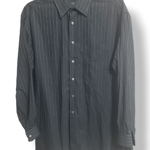 Ermenegildo Zegna Shirt Mens 2XT TALL Black Striped Button Down Long Sleeve - Picture 2 of 4